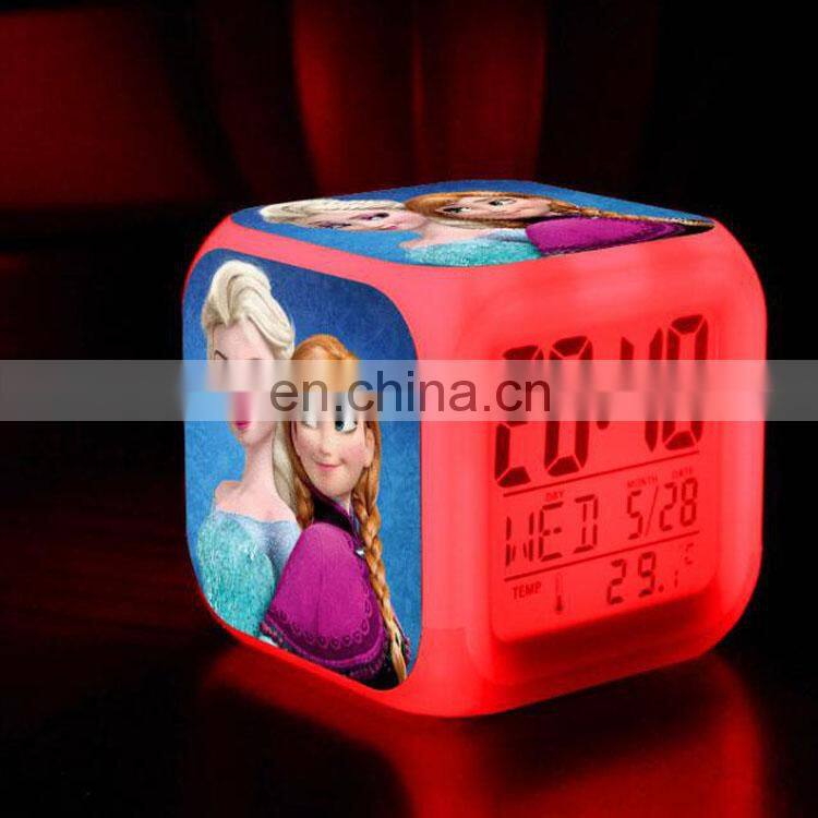 Amazon hot seller 7 colors changed Digital Thermometer led cube alarm clock