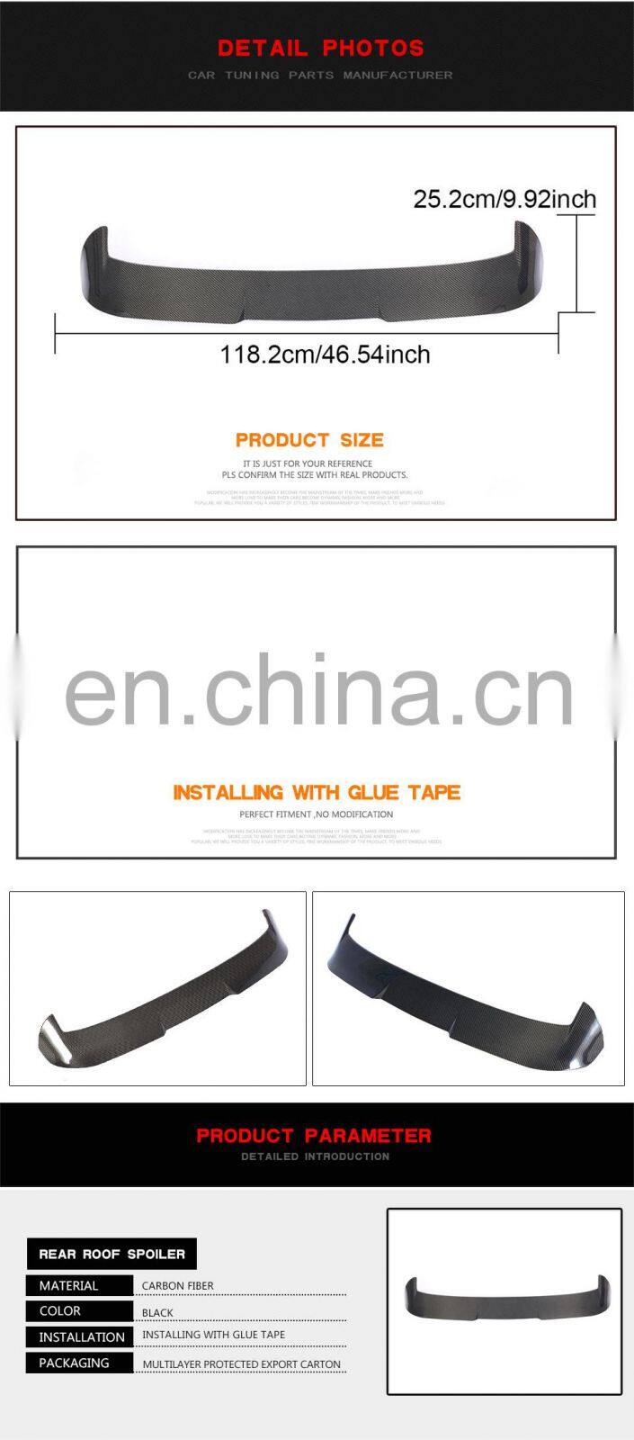 Carbon Fiber Car Roof Spoiler for VW Volkswagen Tiguan Sedan 4 Door 2018-2019