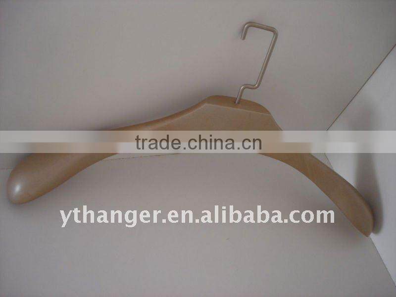 gray wooden hanger for coat or suit