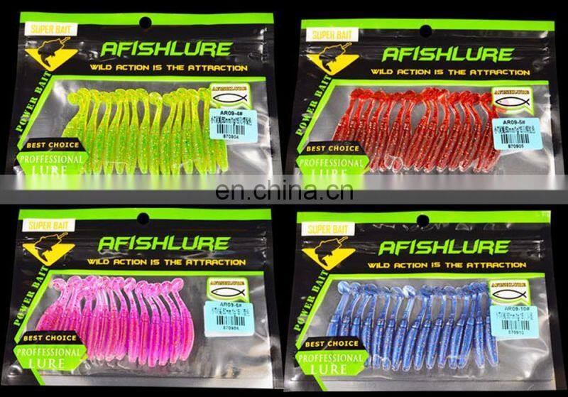 15pcs/bag T Tail Soft Lure 50mm 1g Plastic Fishing Lure Soft Baits Jig Head Texas Rig Bass Fishing Paddle Tail soft Grubs Maggo