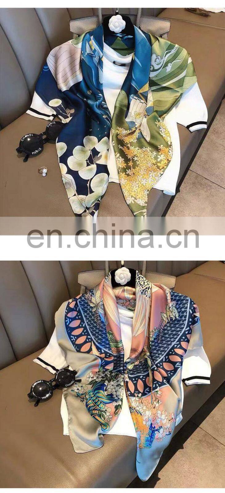 Wholesale spring and summer new artificial silk female scarf 90cm satin square silk scarf sunscreen beach towel