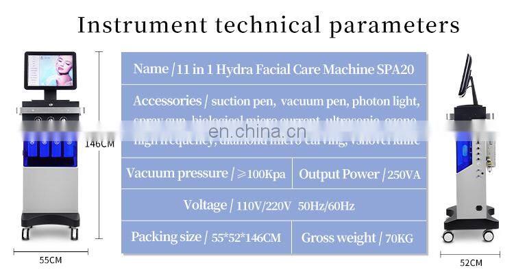 11 in 1 Water Oxygen hydro dermabrasion aqua peel facial removal black head Face lifting microdermabrasion beauty instrument
