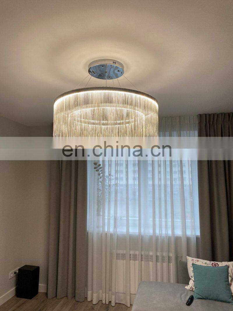 LED tassel chandelier remote modern three-color adjustable Nordic restaurant chandelier luxury hotel living lighting
