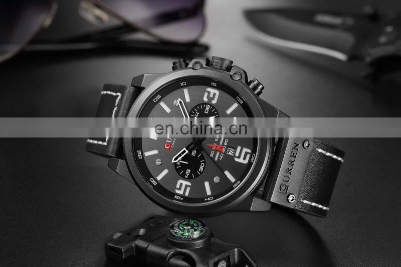 CURREN Mens Watches Top Luxury Brand Waterproof Sport Wrist Watch Chronograph Quartz Military Genuine Leather Relogio Masculino