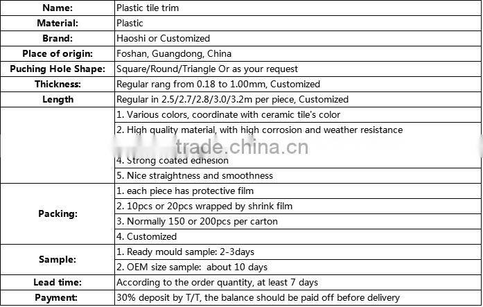 2016 decorative profile plastic tile edging strip