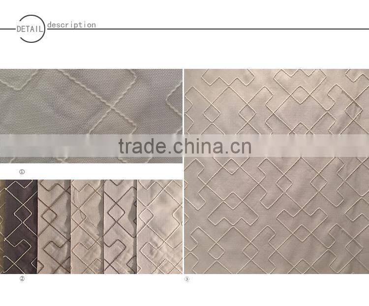 100% Polyester faux silk geometric embroidered window curtain fabric color:grey,green,black,white,red,purple