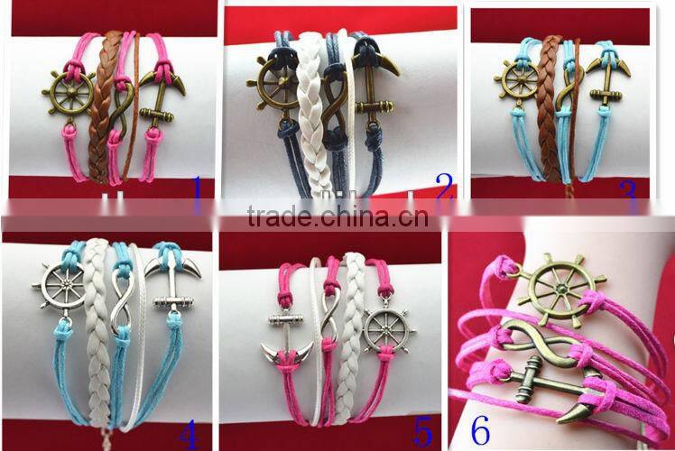 CB8007 wholesale jewelry leather bracelet wax line accessory sliver bracelet frienship leather bracelet