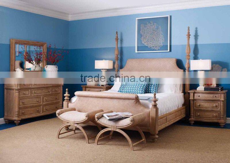 American country style solid wood king size bedroom furniture set