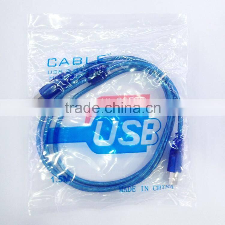 High data transfer speed USB to usb printer cable ,0.3M/1ft blue transparent USB to USB Cable 2.0