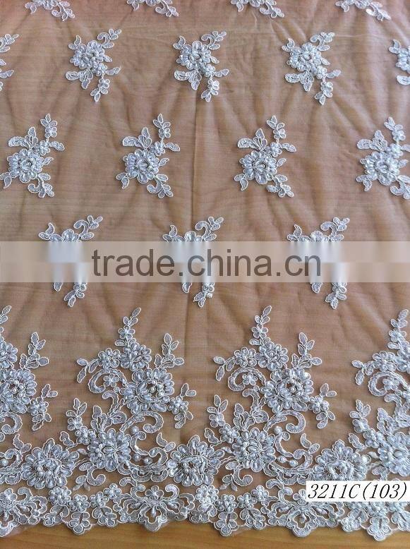 Best price high quality african cord lace fabric for wedding dresses