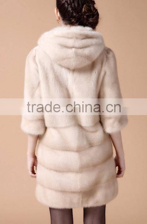 emk1450 beige mink fur coat with hood