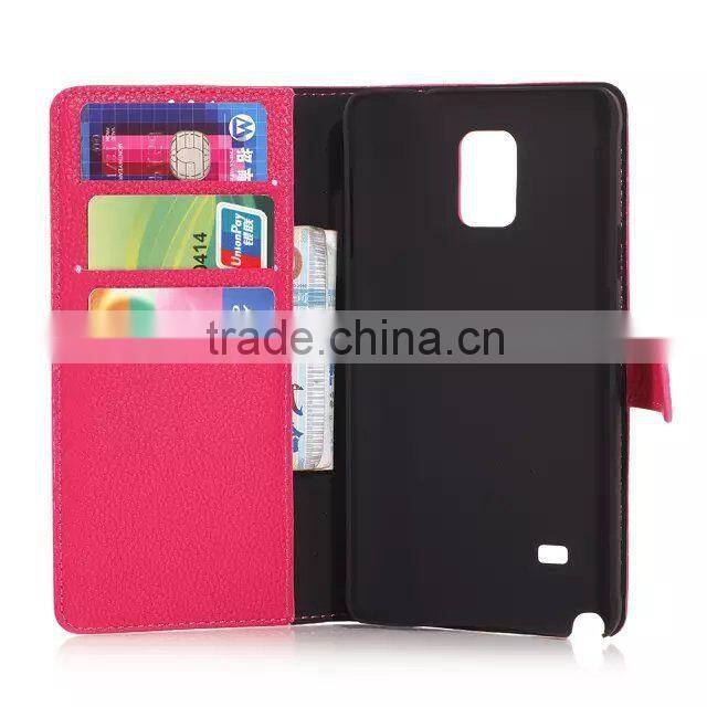 Litchi Pattern cell phone wallet leather case for Samsung Galaxy Note 4 F-SMNOTE4LC002