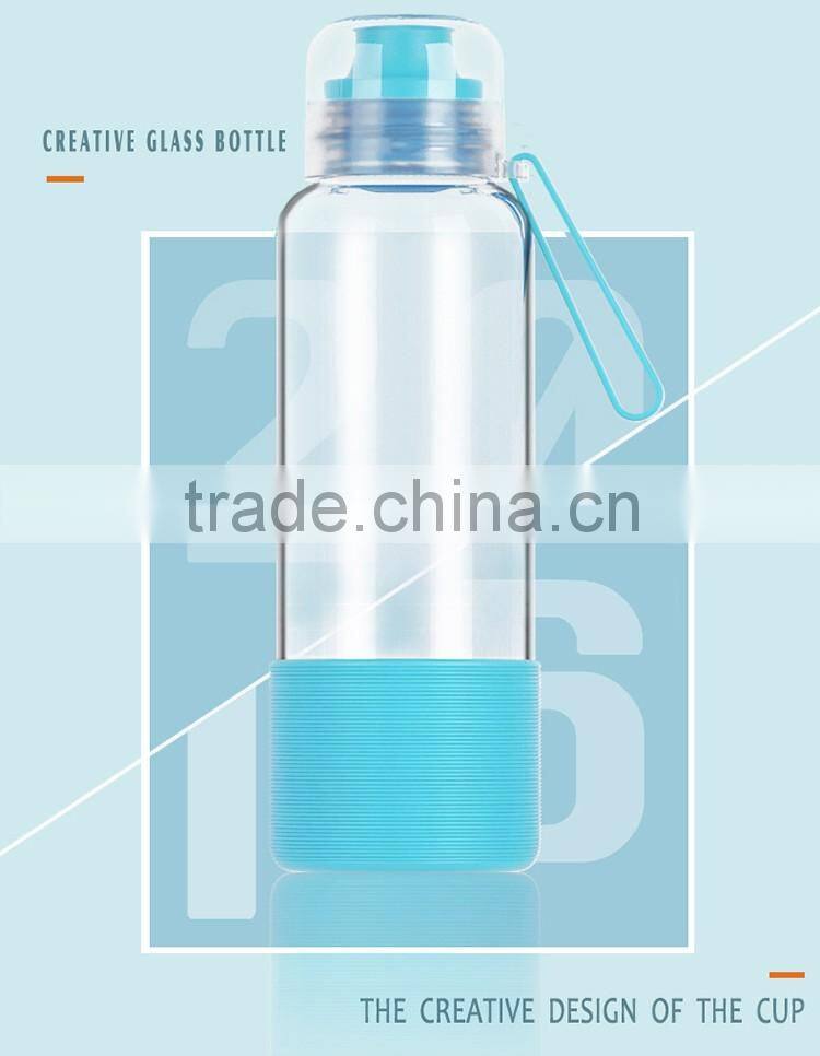 Wholesale promotional gift travel essential 480ml high borosilicate glass water bottle