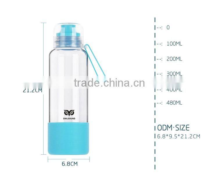 Wholesale promotional gift travel essential 480ml high borosilicate glass water bottle