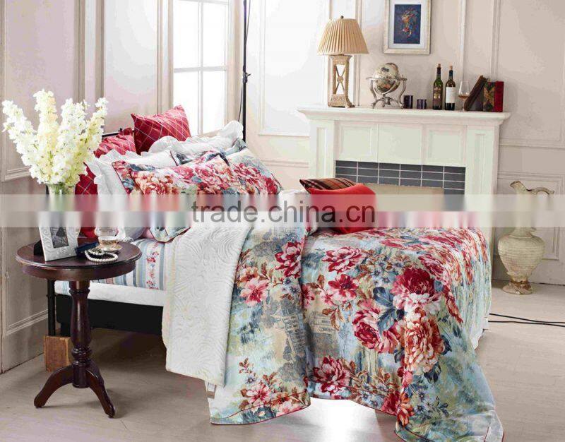 100% cotton new designs reactive print luxury jacquard quilt cover set