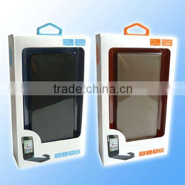 2100 MAH leather battery extender case for iphone4/4s