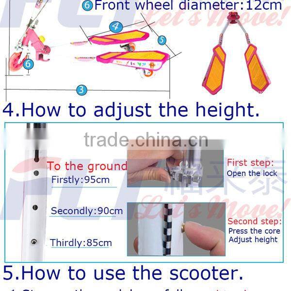 Mini 125mm cheap cost FLT-10101 frog kick scooter with flashing PU wheels