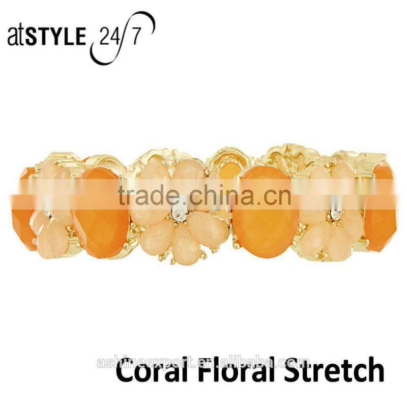 Simple Fashion Chunky lovely gold alloy resin and crystal big flower bracelet Elastic cord rope chain bracelet--2 colors
