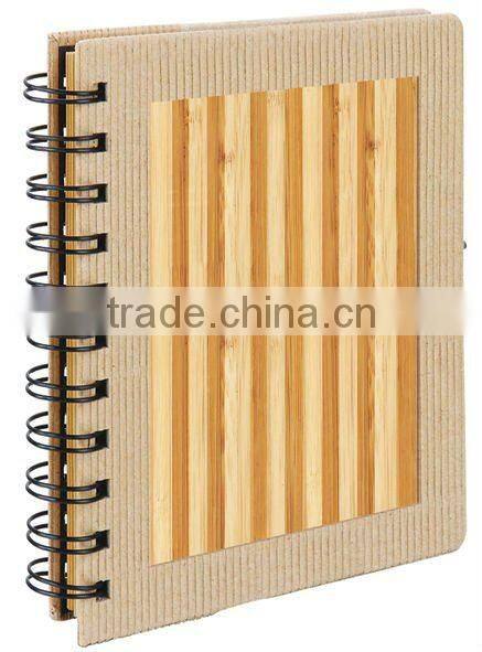 Natural color bamboo cover notepad pen slot on side