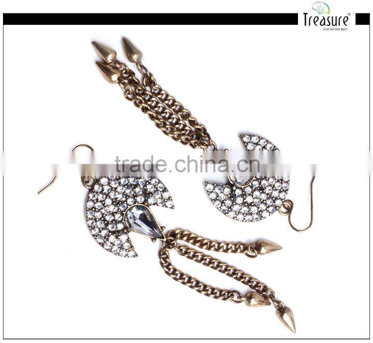 2014 fashion jewelry gun black rhinestone chains tassel dangle earring jewelry 2016