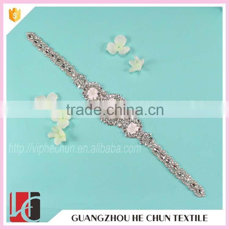 HC-4530 Hechun Hand Made Sew White Flower Wedding Dress Crystal Sash
