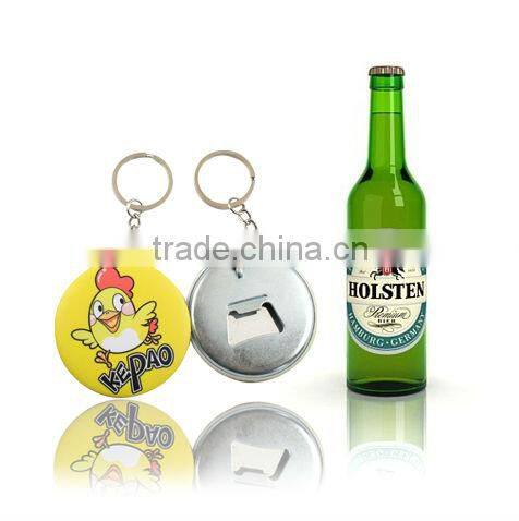 Round shape tin button badge bottle opener with keychain