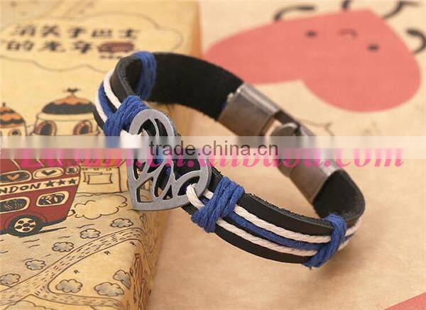 Metal clasp for leather bracelet,heart leather bracelet for couple