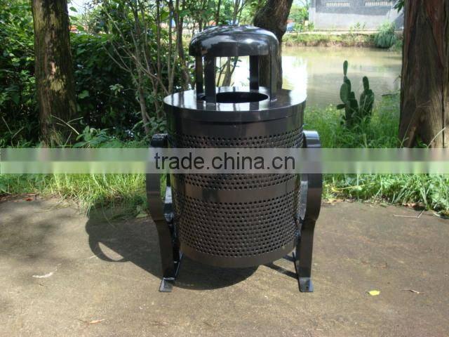 Powder coated metal outdoor dustbin with ashtray