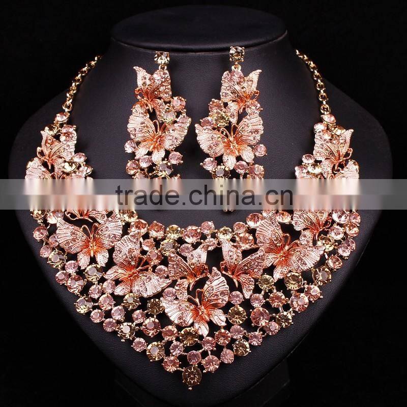 18 kg Gold plated bridal Wedding jewelry set crystal bead necklace and earrings with rhinestone african jewelry sets