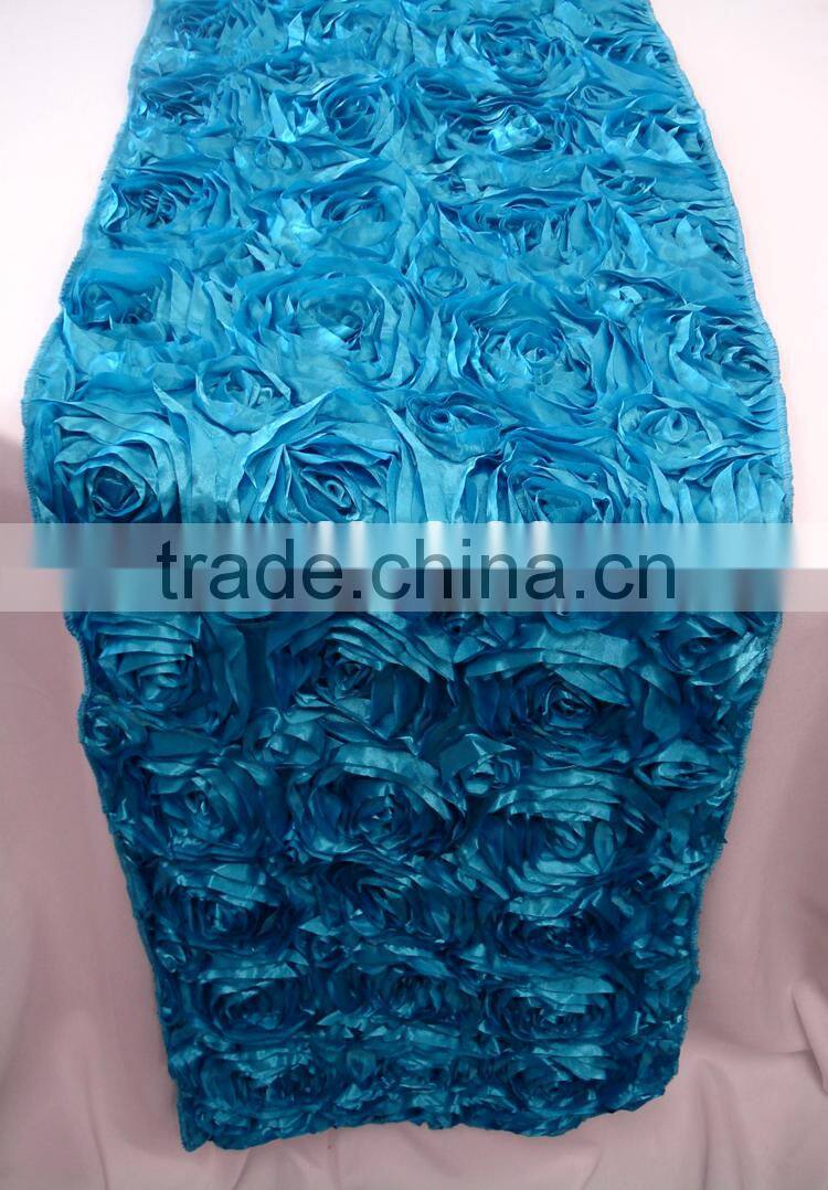 Satin rosette table cloth table runner for wedding banquet