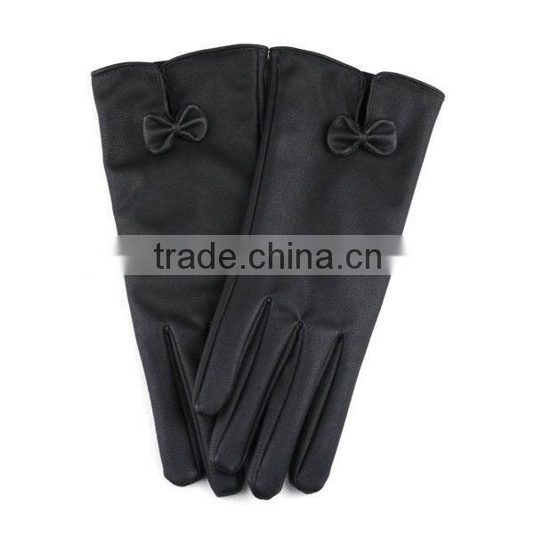 black ladies cheap PU synthetic leather gloves