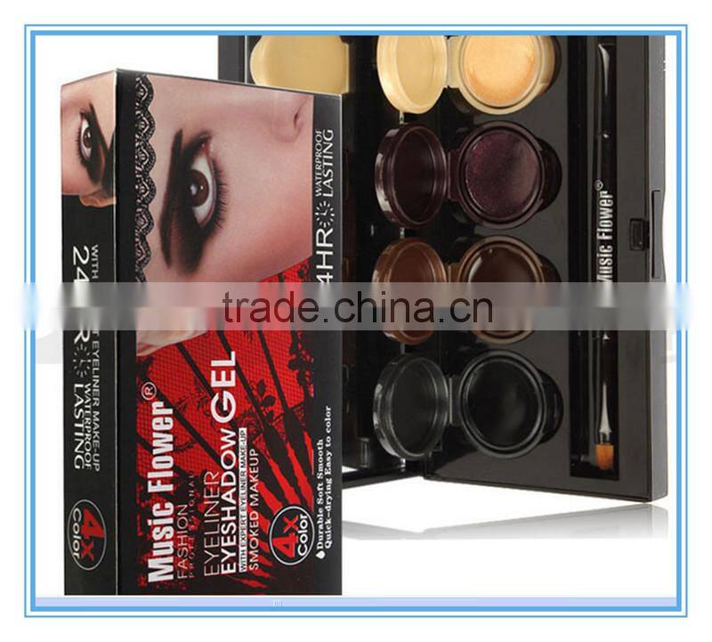 Mix 4 colros Music Flower Water-Soluble Eyeliner Powder Black & Brown with Double-ended Eyelining Brush
