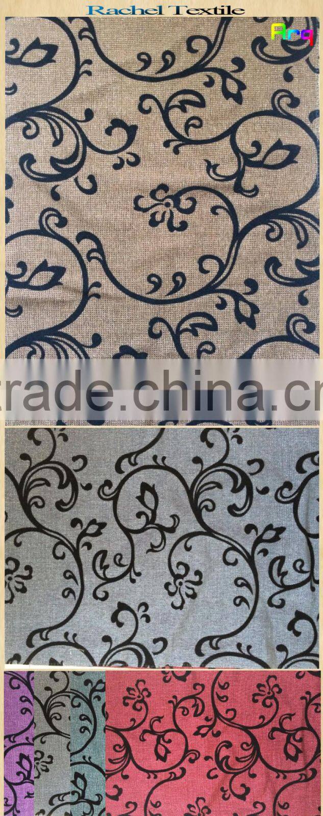 classic style bright color Spark design Linen Cotton flocked upholstery fabric used for curtain sofa cushion material