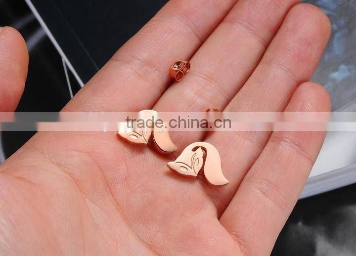 KSTONE Fox Designs Stainless Steel Rose Gold Stud Earrings For Girls