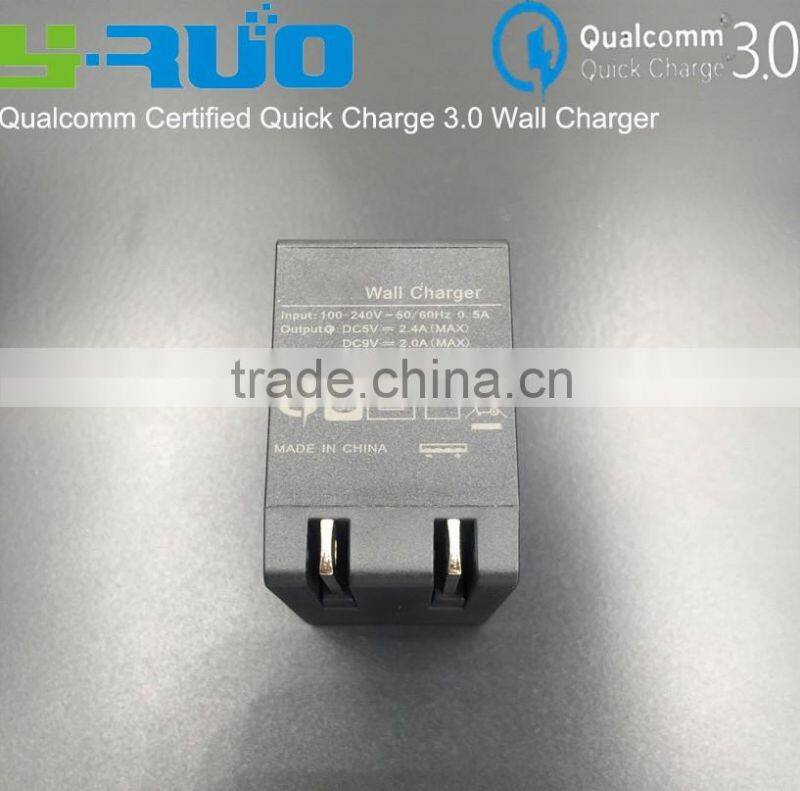 innovative products 2016 Qualcomm certified quick charge QC 3.0 wall Charger output 5V 2.4A,9V 2.0A,12V 1.5A for smart phone