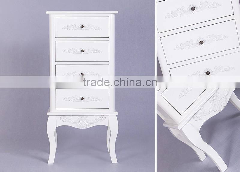 Carved Wooden White 4 Drawers Chest of Drawer