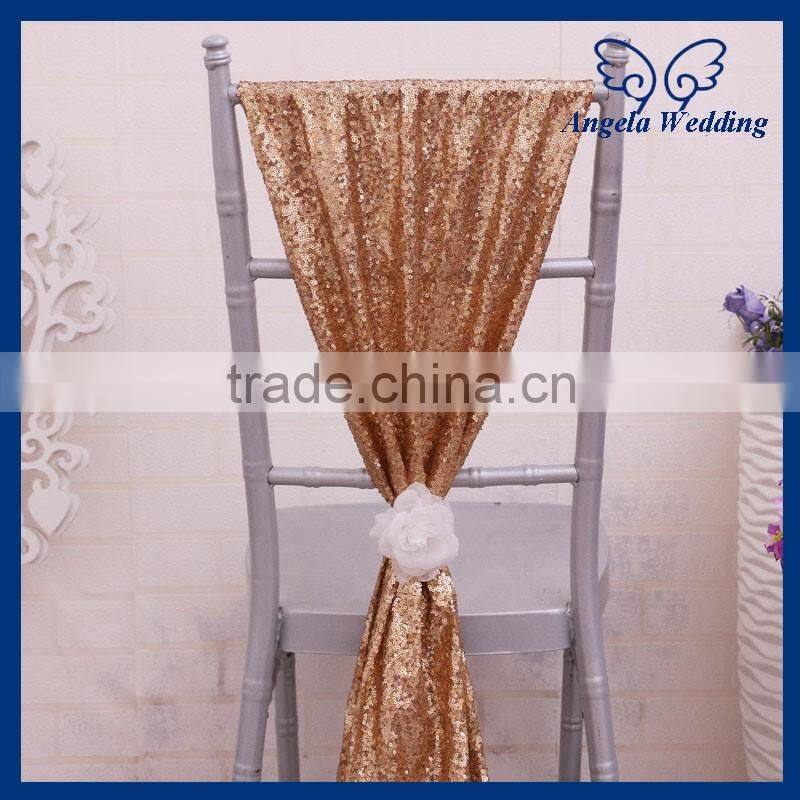 SH005D Custom made many colors Nice new wedding chair sash gold sequin chair sash with white flower