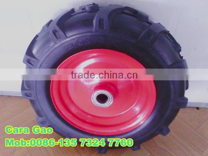 yellow 3.50-8 PU foam wheel with steel rim