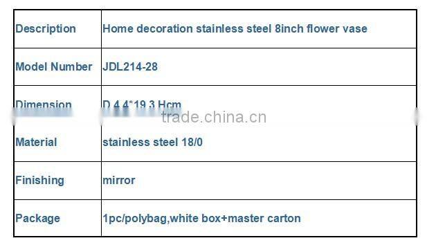 2016 New style home decoration stainless steel 7.5inch flower vase