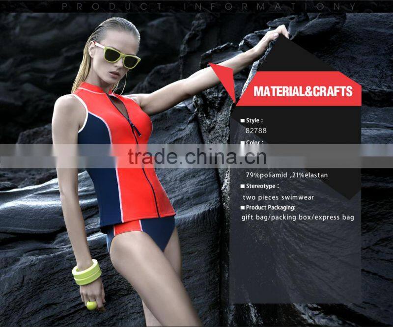 Balneaire Queen red and blue color sexy slim top fabric bathing suits