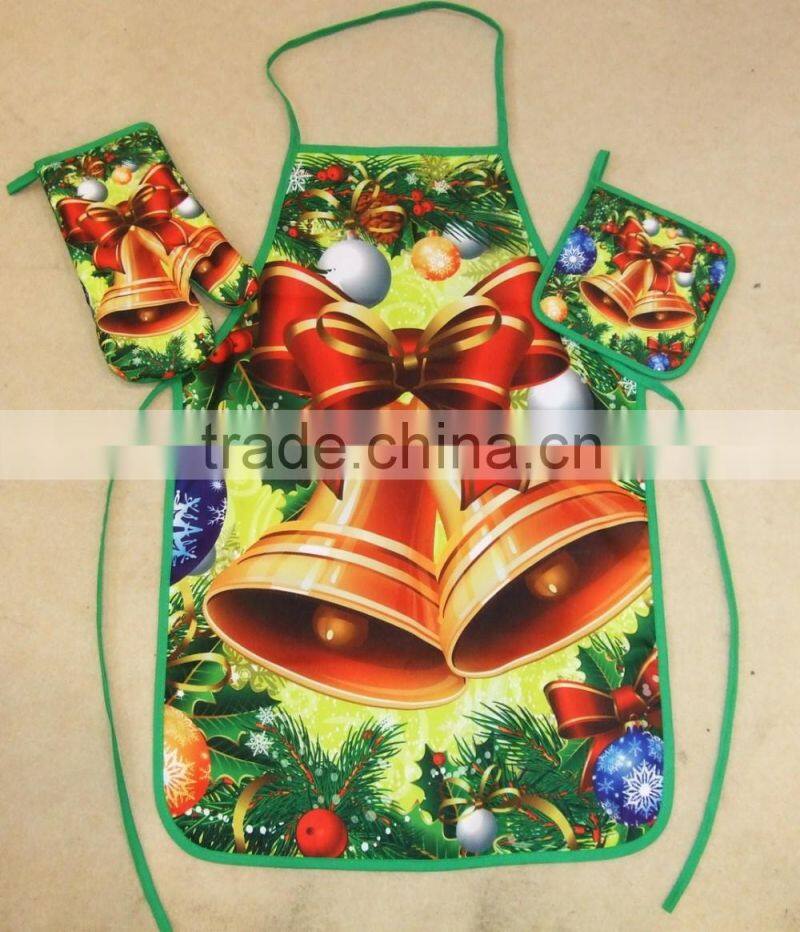 Photo printing 3 pcs kitchen set apron glove pot holder