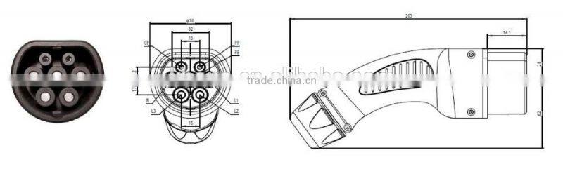 iec62196 2 sockets 4 pointing screw fixing ev sockets 16A 32A 63A