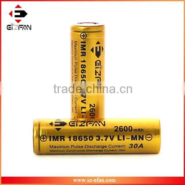 New Gold Efan IMR 18650 2600mAh 30A LiMn High Drain Flat Battery