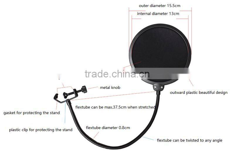 Metal Gooseneck Microphone Windshield Double Mesh , Broadcast Microphone Windscreen For Noise Filter