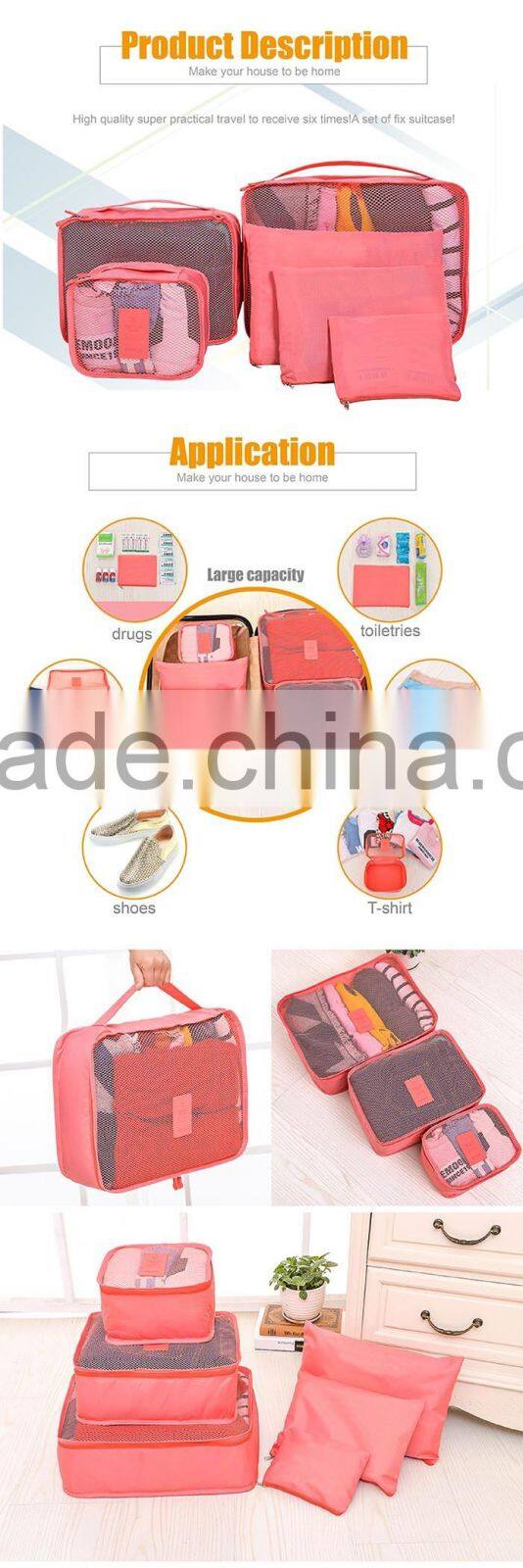 6 PCS/set Multi-purposes Zipper Polyester Travel Packing Cubes, Luggage Organizer Travel Bag