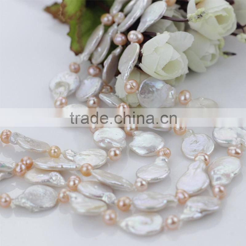 60inches design coin and potato new fashion high quality jewel long pearl necklace