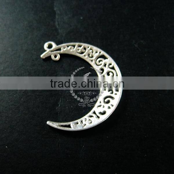 36x32mm vintage style antiqued silver plated moon connector DIY pendant charm supplies findings 1820270