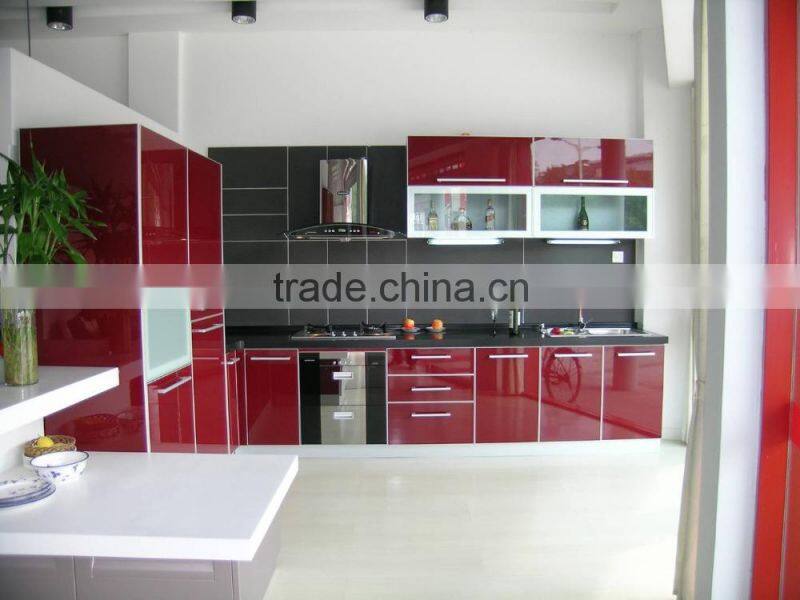 Customized kitchen wall cabinets with glass sliding doors