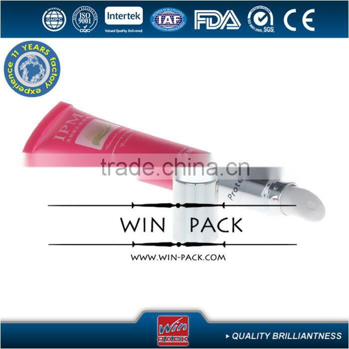 Diameter 19mm vibrating plastic tube packaging for eye cream with metallic plug, plastic tube packaging manufacturer