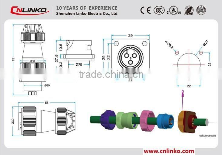 Made in china 9 pin stage lighting Male cable connector waterproof electric connector IP67 metal quick connector